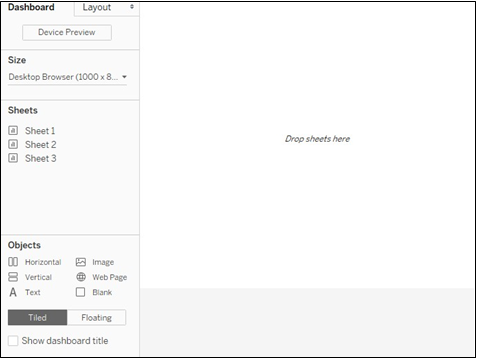 داشبورد خالی نرم افزار تبلو tableau