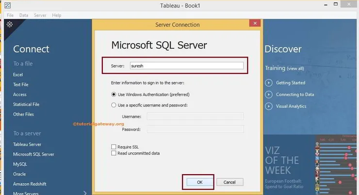 اتصال نرم افزار تبلو Tableau به SQL Server - مرحله 2
